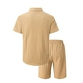 thumbnail image 3 of Men Textured Casual Short Sets Solid Short Sleeve Pocket Button Down Shirt Elastic Shorts 2 Piece Outfits Tracksuit, 3 of 7