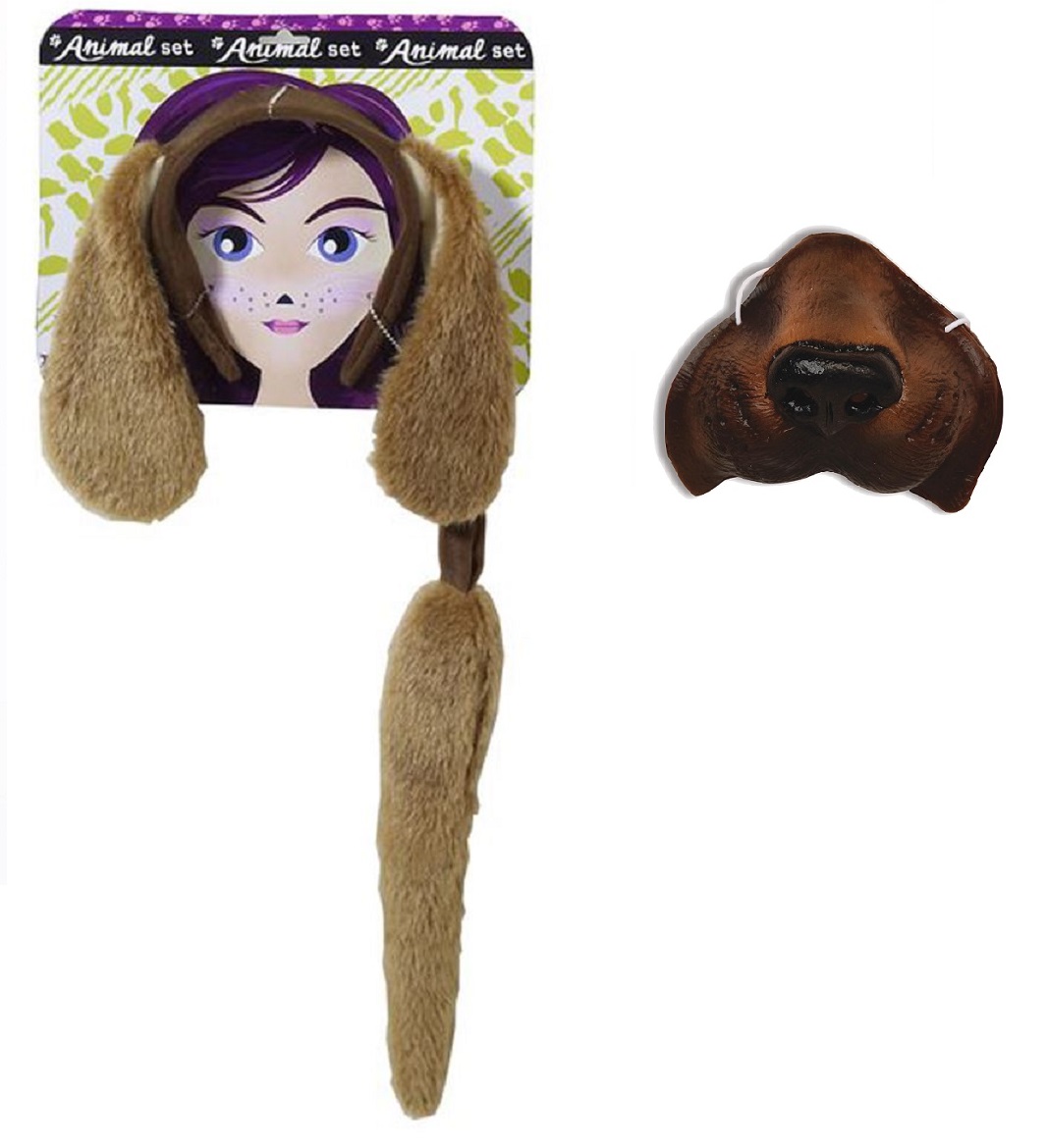 Brown Dog Kit Floppy Ears Headband Mini Nose Mask Tail Animal Puppy Pet