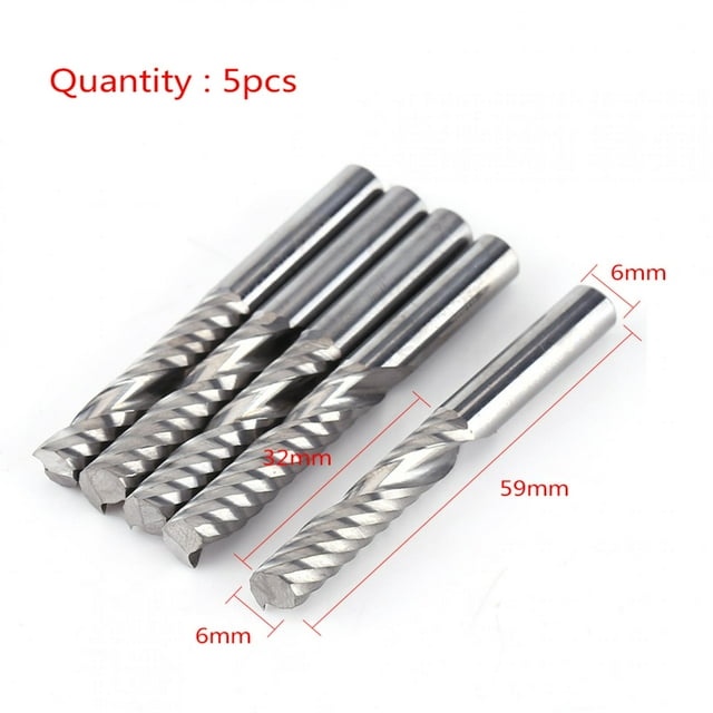 5pcs Tungsten Carbide End End Mill Single Flute End Mill Power Tool Parts Accessories End Mills Bits 6mm Shank Single Flute Spiral CNC PVC MDF Milling Router