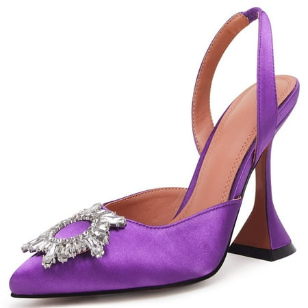 

Jeanewpole1 Women s High Heel Crystal Slingback Pumps Pointed Toe Strappy Triangle Heeled Party Wedding Bride Pump Shoes