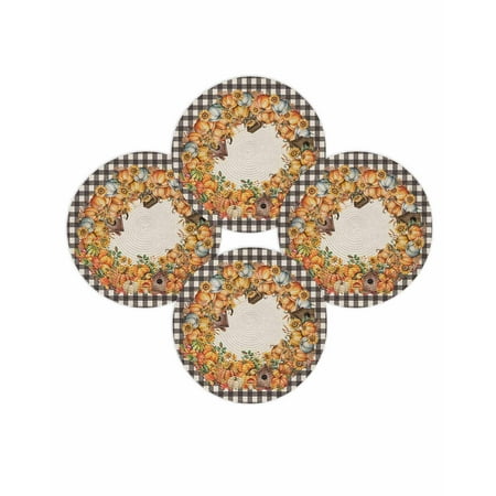 Fall Round Placemats Set of 4 Pumpkins Chalet Mushrooms Place Mats Thanksgiving Woven Placemat Leaves Buffalo Plaid Circle Braided Table Mat for Kitchen Dining Table Autumn Party Home Decor 15 Inch