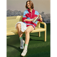 thumbnail image 5 of Women Striped Workout Set Two Piece Outfit Tracksuit Oversized Lounge Set Top and Shorts Sets with Pockets Red and Blue L, 5 of 7