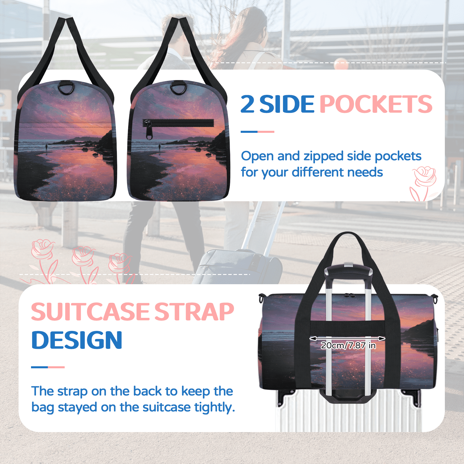 Herdesigns Ocean Beach Gym Bag for Women, Duffle Bag for Travel Sport, Galaxy Star Lightweight Waterproof Carry on Weekender Dance Yoga Workout Bags