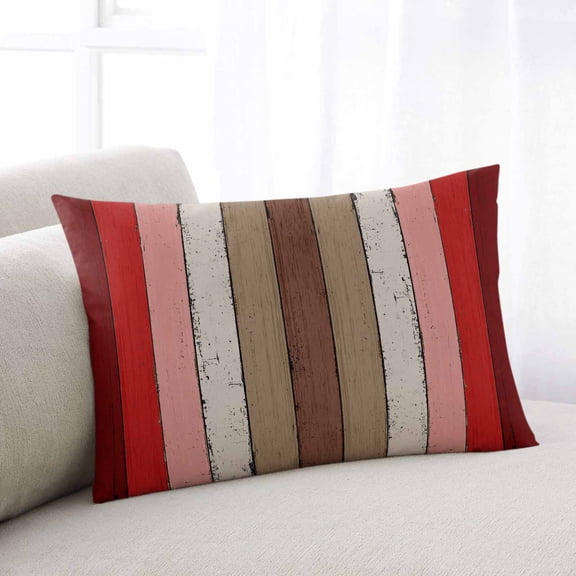 Red Pink King Size Pillow Cover, Pillowcase Protectors with Zipper, Breathable Decorative Throw Pillow Case Cover, Farmhouse Wood Grain Vintage Brown Striped Pillow Shams for Couch Sofa 20x36Inch