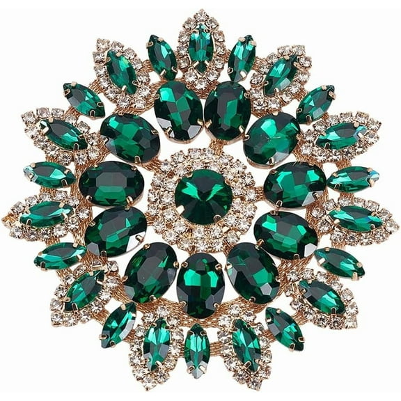 Green Round Glass Rhinestone Applique with Metal Chain Back 4.3inch Floral Rhinestone Patch Crystal Patch Flower Rhinestone Appliques for Wedding Bridal Wedding Dress DIY Garments
