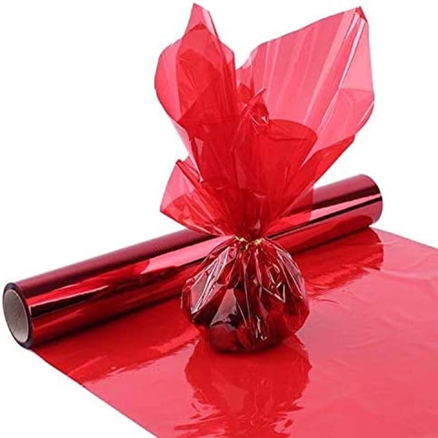 YOPTOP Easter Cellophane Wrap Roll, Translucent Cellophane Wrapping Paper, Colored Cellophane Rolls for Gift Baskets,Red