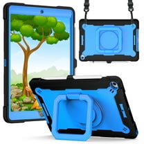 Case For Samsung Galaxy Tab S9 Plus Tough Hybrid Armor 3in1 with 360 Degree Rotating Kickstand & Shoulder Strap Shockproof Tablet Cover [ Black / Blue ]