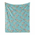 thumbnail image 1 of Anime Soft Flannel Fleece Throw Blanket, Cartoon Rainbow Clouds with Smiling Faces on Pale Blue Background with Hearts, Cozy Plush for Indoor and Outdoor Use, 70" x 90", Multicolor, by Ambesonne, 1 of 6