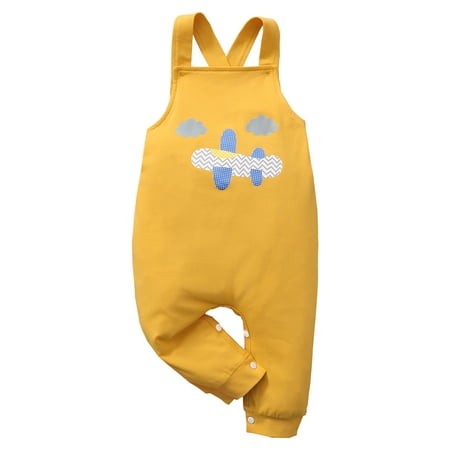 

KIMI BEAR Infant Baby Boys Rompers 12 Months Newborn Boy Summer Bodysuits 18 Months Infant Boy Casual Cartoon Airplane Print Suspender Jumpsuits Yellow