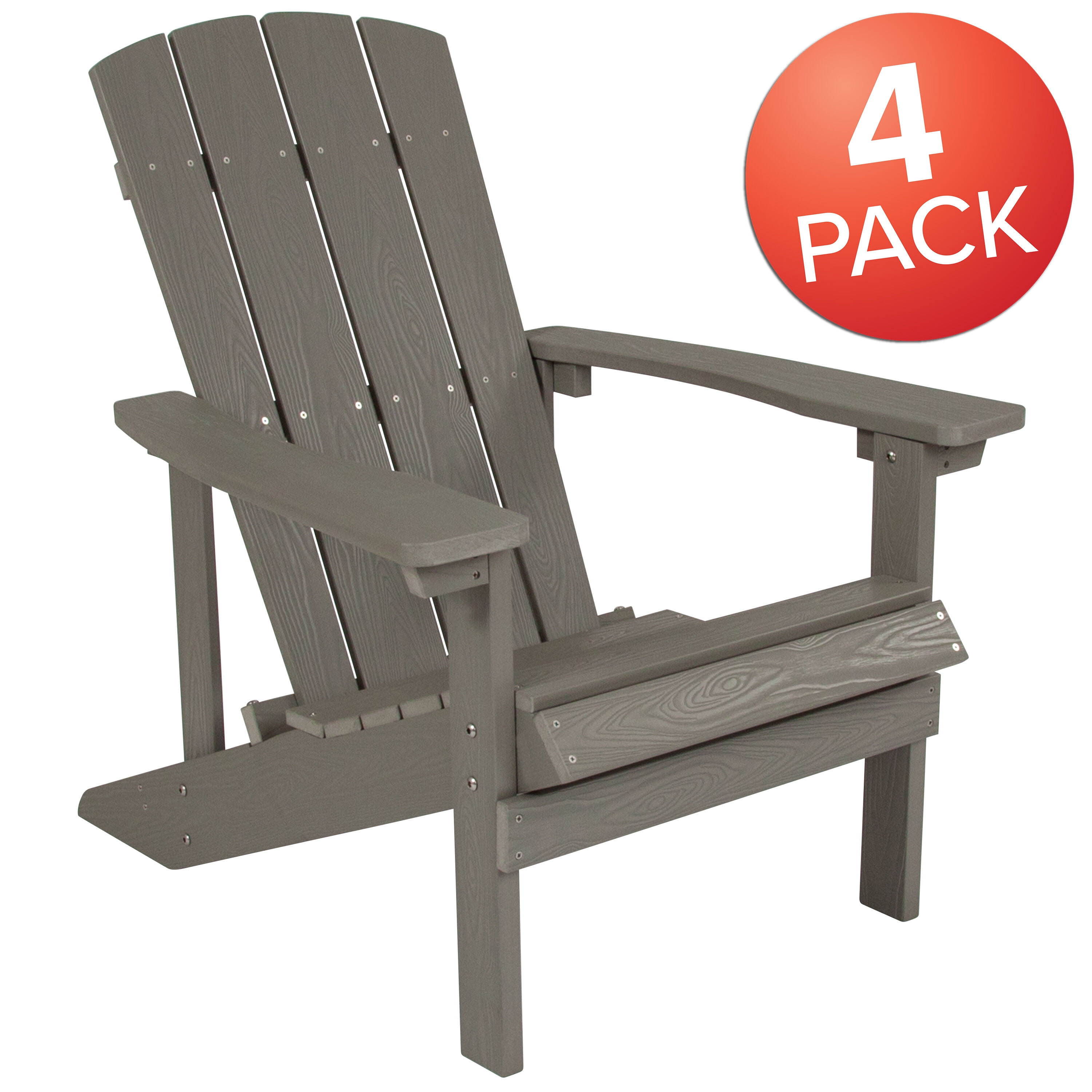 (2 pack) Emma + Oliver Set of 4 Outdoor Gray All-Weather Poly Resin Wood Adirondack Chairs