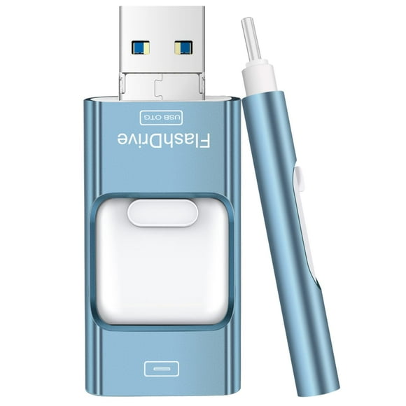 Thumb Drive for iPhone 512GB, 4 in 1 USB Type C Memory Stick, Photo Stick External Storage Flash Drive for iPhone iPad Android Computer, Sky Blue