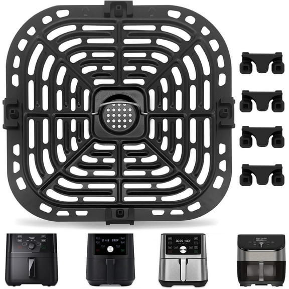 Fakrich Upgraded Air Fryer Grill Pan, Non-Stick Air Fryer Plates with Air Fryer Rubber Bumpers, Square Air Fryer Grill Plate with Holes, Dishwasher Safe