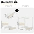 thumbnail image 5 of Hiphuta Queen Size Upholstered Canopy Bed with Charging Station & Storage Drawer, Button Tufted Headboard with LED Light, Queen Bed Frames for Adults, Beige, 5 of 8