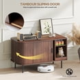 thumbnail image 3 of Naipo 37.4" Cat Litter Box Enclosure with Tambour Door,Litter Box Cabinet Furniture with Storage Shelf,Mat & Waterproof Liner,Mid-Century Brown, 3 of 13