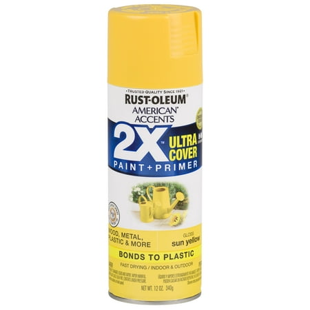 American Accents Paint - (3 Pack) Rust-Oleum American Accents Ultra Cover 2X Gloss Sun Yellow Spray Paint and Primer in 1, 12 oz