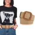 thumbnail image 1 of Luxtrada Straw Woven Waist Belt, Elastic Retro Stretching Waistband for Women Dresses, Square Khaki, 1 of 9