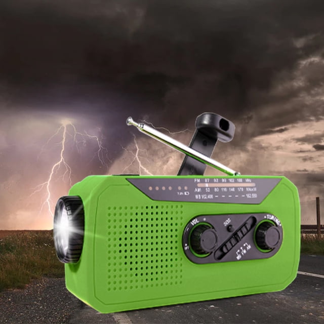 COFEST Radio d'Urgence à Manivelle avec Batterie d'Urgence 2000mAh, Radio Alimentée AM/FM/WB NOAA avec Alarme, Lampe de Poche Lumineuse, Batterie d'Urgence pour Cellulaire Vert