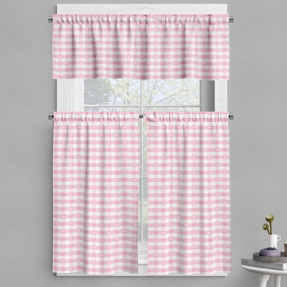 Ambesonne Checkered Valance & Curtain, Romantic, 55"x36", Pale Pink White