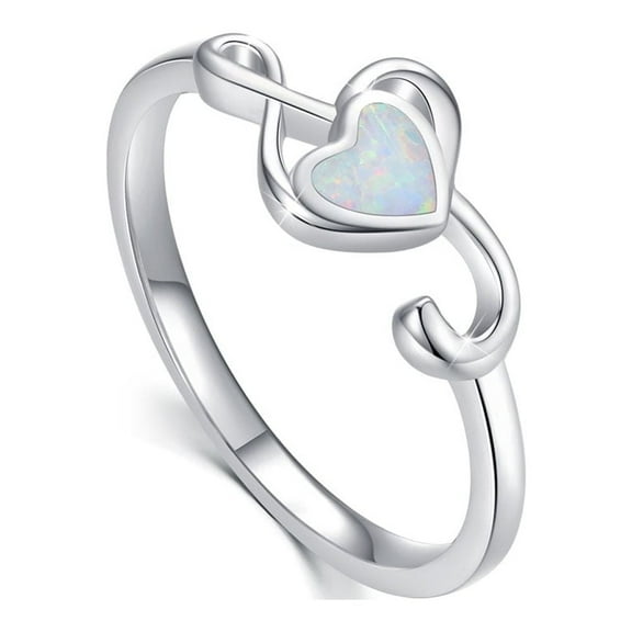 Coachuhhar Music Rings for Women Girls 925 Sterling Silver Heart Opal Rings Treble Clef Rings Musical Rings Engagement Rings Musical Jewelry Gifts for Music Lovers Size 7/8/9