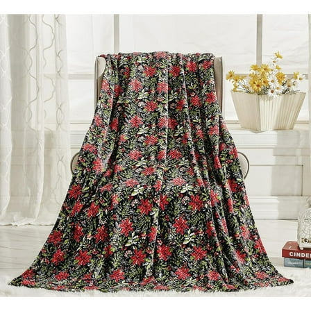 FAITH, HOPE, LOVE HOME DÉCOR Poinsettia Oversized Jacquard Luxe Plush Holiday Throw Blanket (50" x 70")