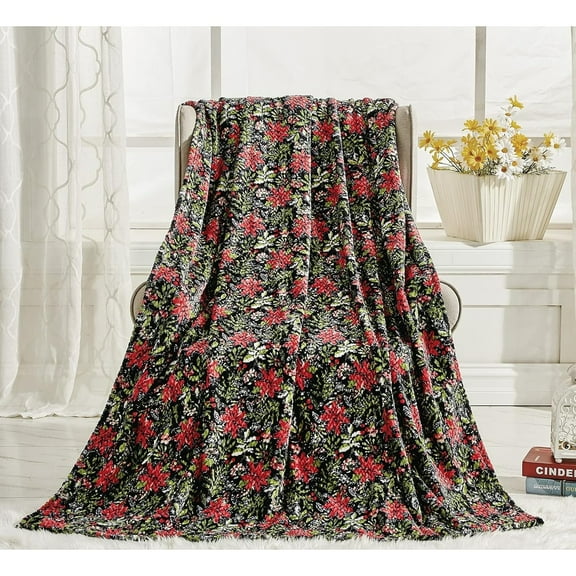 FAITH, HOPE, LOVE HOME DÉCOR Poinsettia Oversized Jacquard Luxe Plush Holiday Throw Blanket (50" x 70")