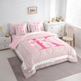 thumbnail image 2 of spefrowx Coquette Style Letter K Bow Print King Bedding, Vintage Princess Ribbon King Bed in a Bag, Pink Reversible, 7-Piece, 2 of 6