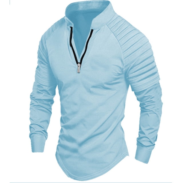 pstuiky camisa de manga larga para hombre, Camisa deportiva de manga larga con cremallera de color liso para hombre camisetas de hombre xl