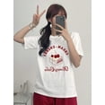 thumbnail image 3 of Women Summer Letter Cherry Printed Round Neck Short Sleeve Casual T-Shirt CREAMCHERRY Honey Cake Cute Tops,Graphic Tees, 3 of 10
