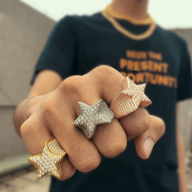 Iced Out Star Pinky Ring 18K Gold Rose Gold Or White Gold Plated Hip Hop 5A Diamond Star Ring Mens Womens Sizes 7 8 9 10 Walmart