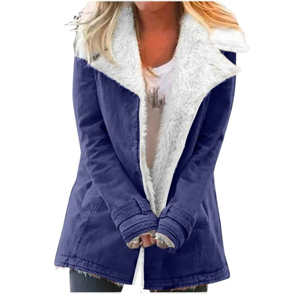 cocolona Womens Winter Fleece Coats Long Sleeve Zip Up Lapel Collar Jackets Fashion Casual Solid Color Warm Outwear