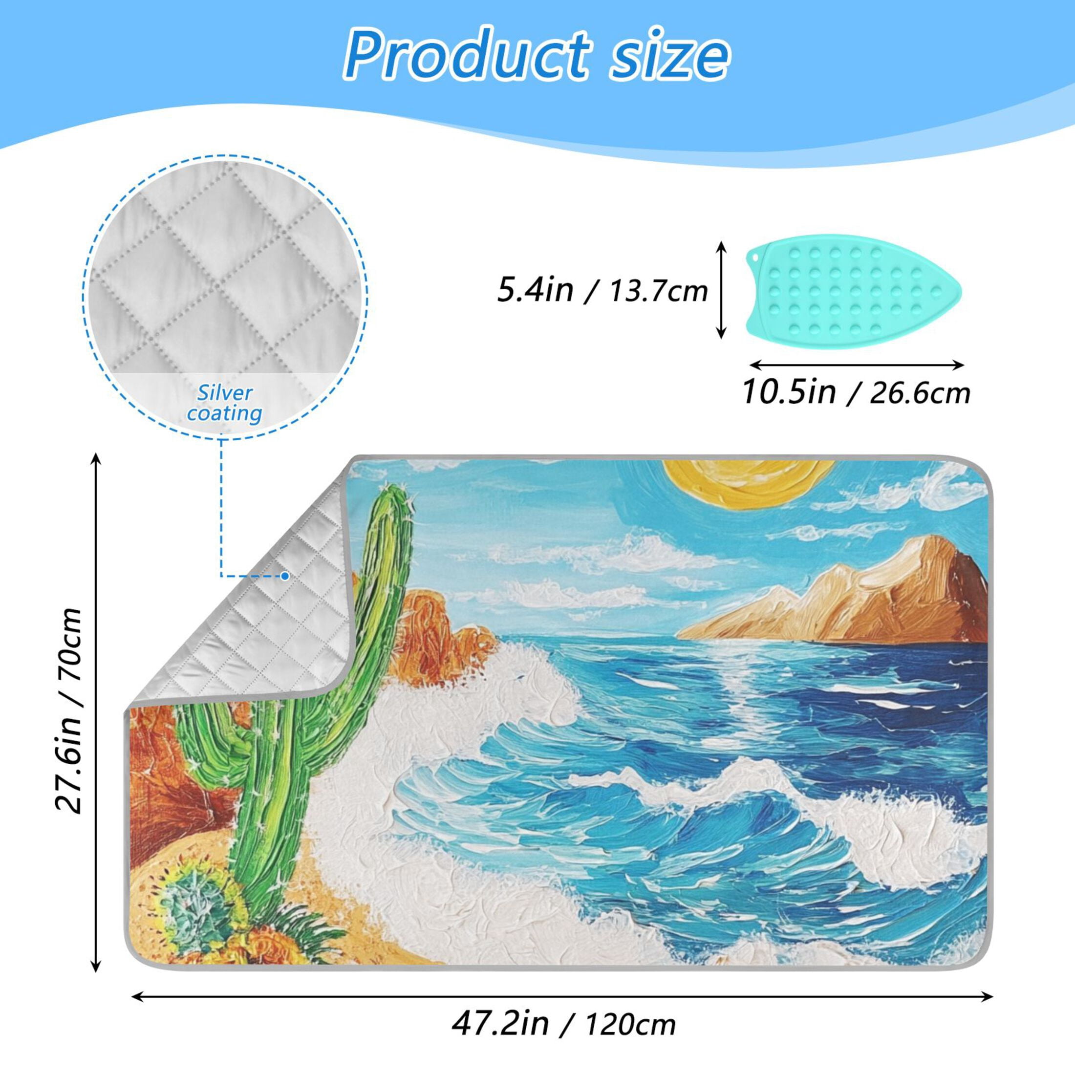 Sun Catcus on Beach Ironing Mat Blanket Portable Travel Ironing Pad Heat Resistant Pad 47.2" x 27.6”