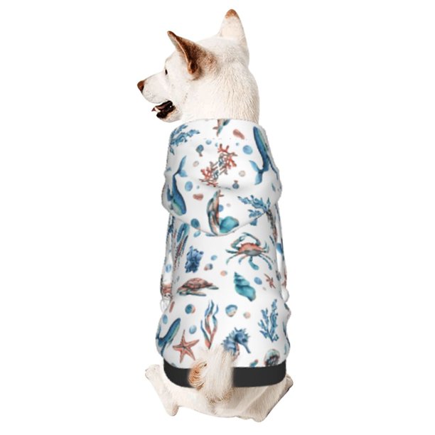 Fotbe Undersea Animals Sudadera con Estampado para Perros Pequeños – Suéter con Capucha para Mascotas, Tela Suave de Forro Polar con Bolsillo-Large
