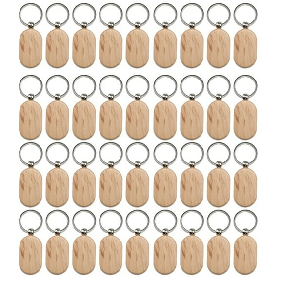50 Pieces Blank Wooden Key Tag Key Engraving Blanks Unfinished Wood Keychain Key Ring Key Tags for DIY Crafts Style 16