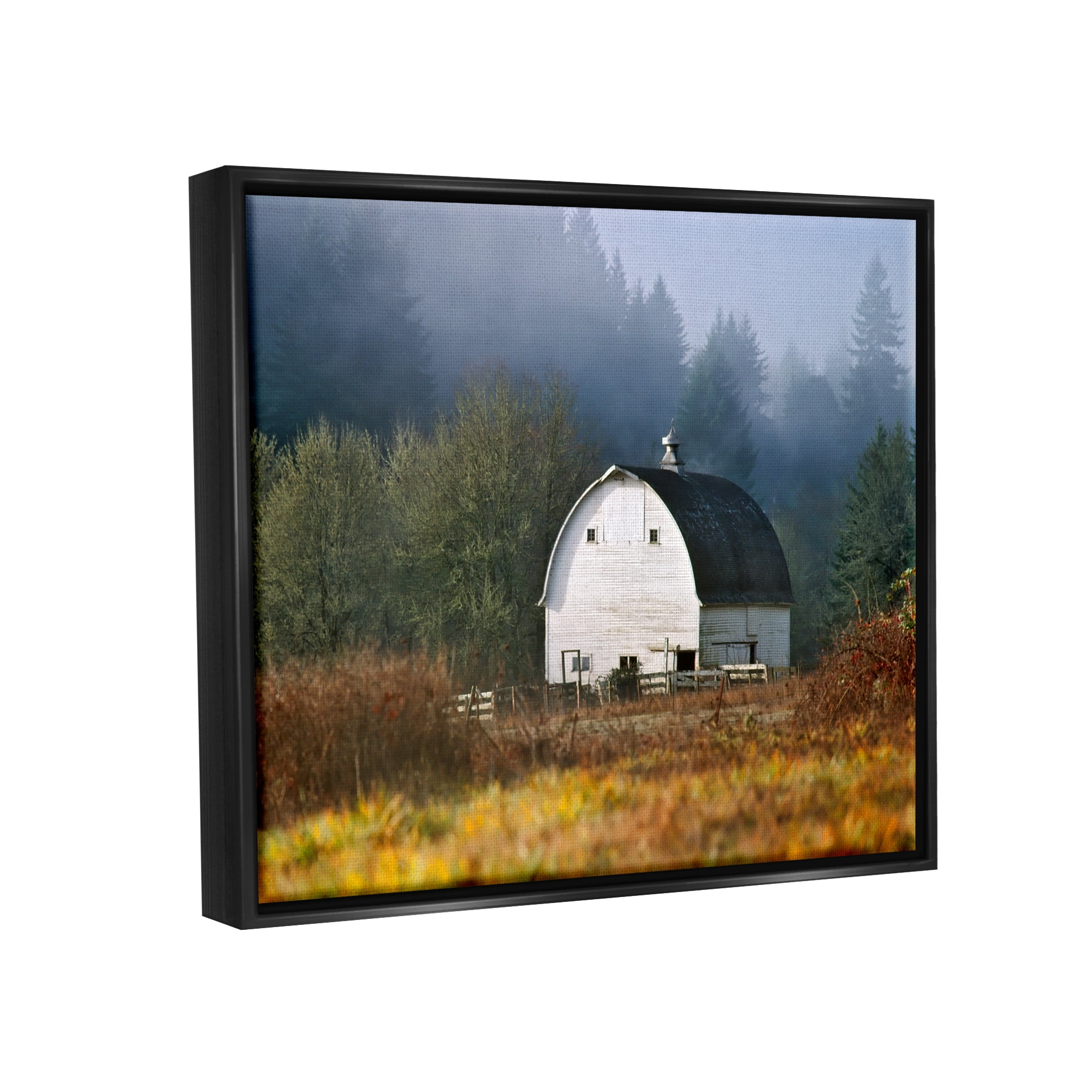Stupell Industries White Barn Woodland Clearing Landscape Photography Black Floater Framed Art Print Wall Art