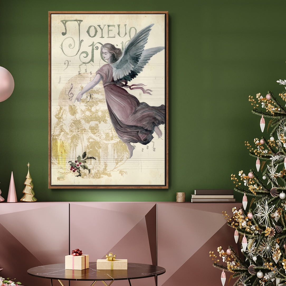 Christmas Greetings Collection B - Framed Gallery Wrapped Holiday Canvas - 27 x 41 - Rosewood Frame