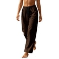 thumbnail image 4 of VEKDONE Wide Leg Palazzo Pants for Women Casual Elastic Waist Drawstring Straight Trousers Summer Loose Fit Comfy Beach Long Pants with Pockets Brown S, 4 of 6
