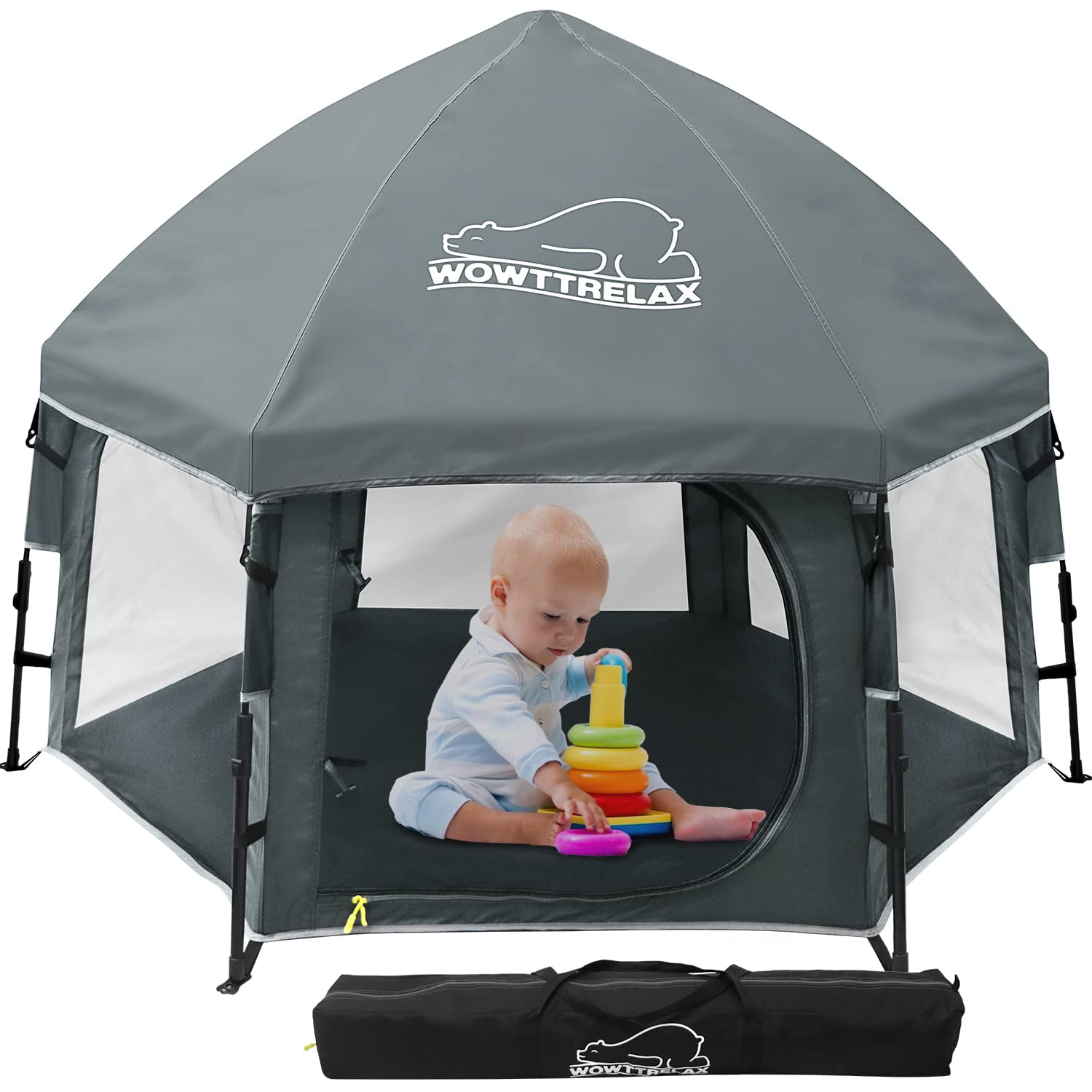 WOWTTRELAX Portable Baby Playpen, Large Foldable Baby Tent W/UV Canopy