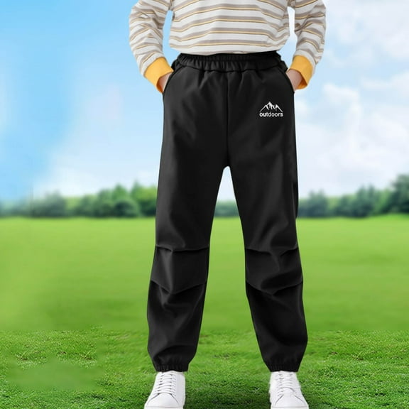 Spazoro Boys Cargo Pants, Solid Color Elastic Waist Baggy Multi-Pockets Casual Jogger for Boys Black Size 5 T