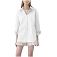 thumbnail image 1 of Bowake Button down Shirt for Women Lapel Long Sleeve Oversized Work Office Blouse Casual Solid Color Fall Tops, 1 of 6