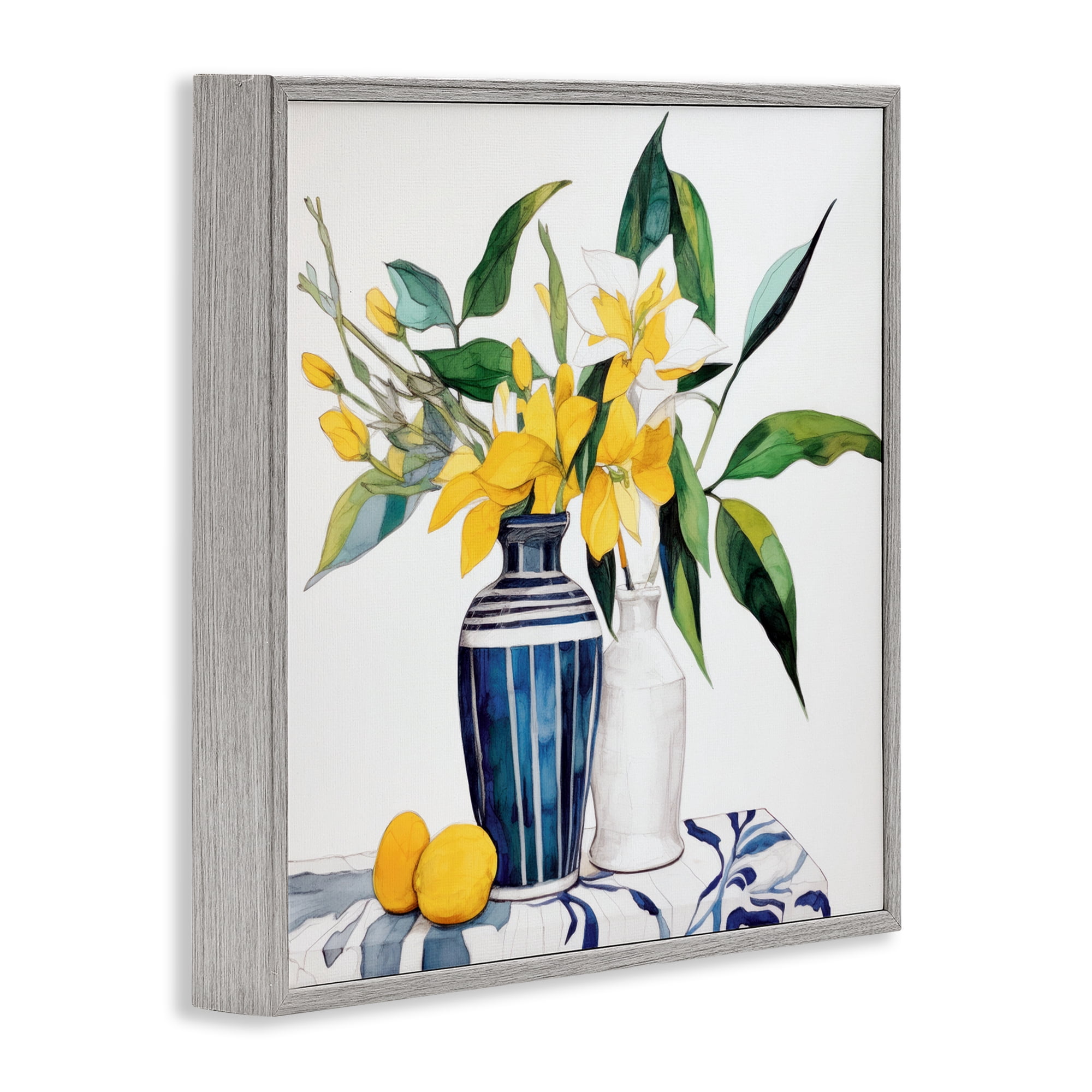 Stupell Industries Lemons And Blooms Table Gray Framed Giclee Art, design by Ray Powers