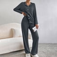 thumbnail image 2 of Womens Plus Size Pajama Sets Long Sleeve Button Up Pjs and Casual Wide Leg Pants Knit Solid Color Fall Sleepwear Set with Pocket Size S-5XL, 2 of 8