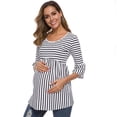thumbnail image 1 of EGNMCR Blouse pour Enfants, Blouse et Chemise à Manches Longues à Col Rabattu Été Col Rond Manches 3/4 Imprimé à Rayures Grande Taille T-shirt Long Blouse pour Femmes Enceintes, 1 of 5