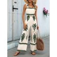 thumbnail image 2 of Womens Jumpsuit Casual One Piece Boho Summer Outfits Shirred Strap Wide Leg Long Pants Rompers with Pockets Green XXL, 2 of 4