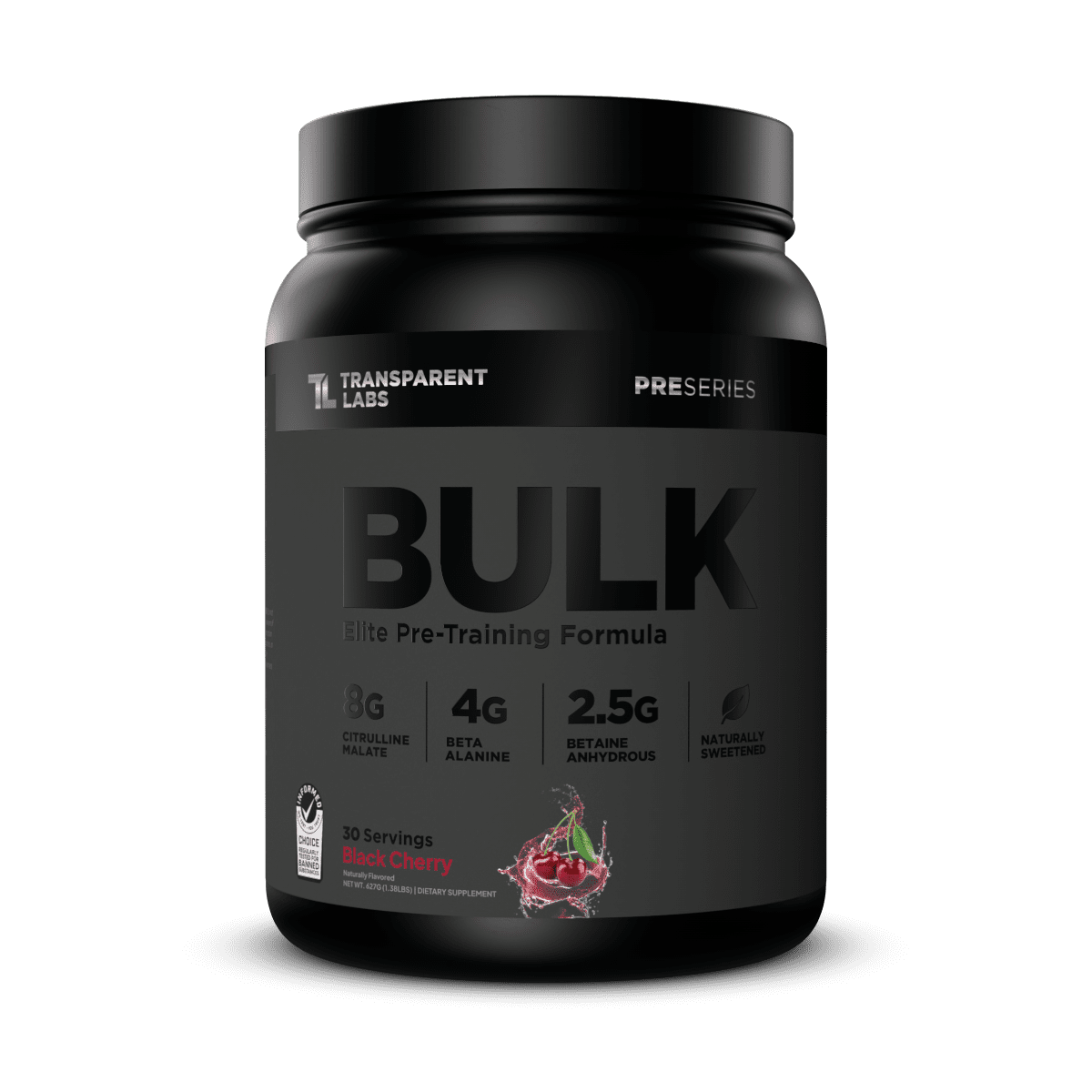 Transparent Labs Bulk Black Pre Workout - Clinically Dosed, Sugar Free Preworkout for Men and Women with Beta Alanine Powder, Citrulline Malate, & Caffeine - 30 Servings, Black Cherry