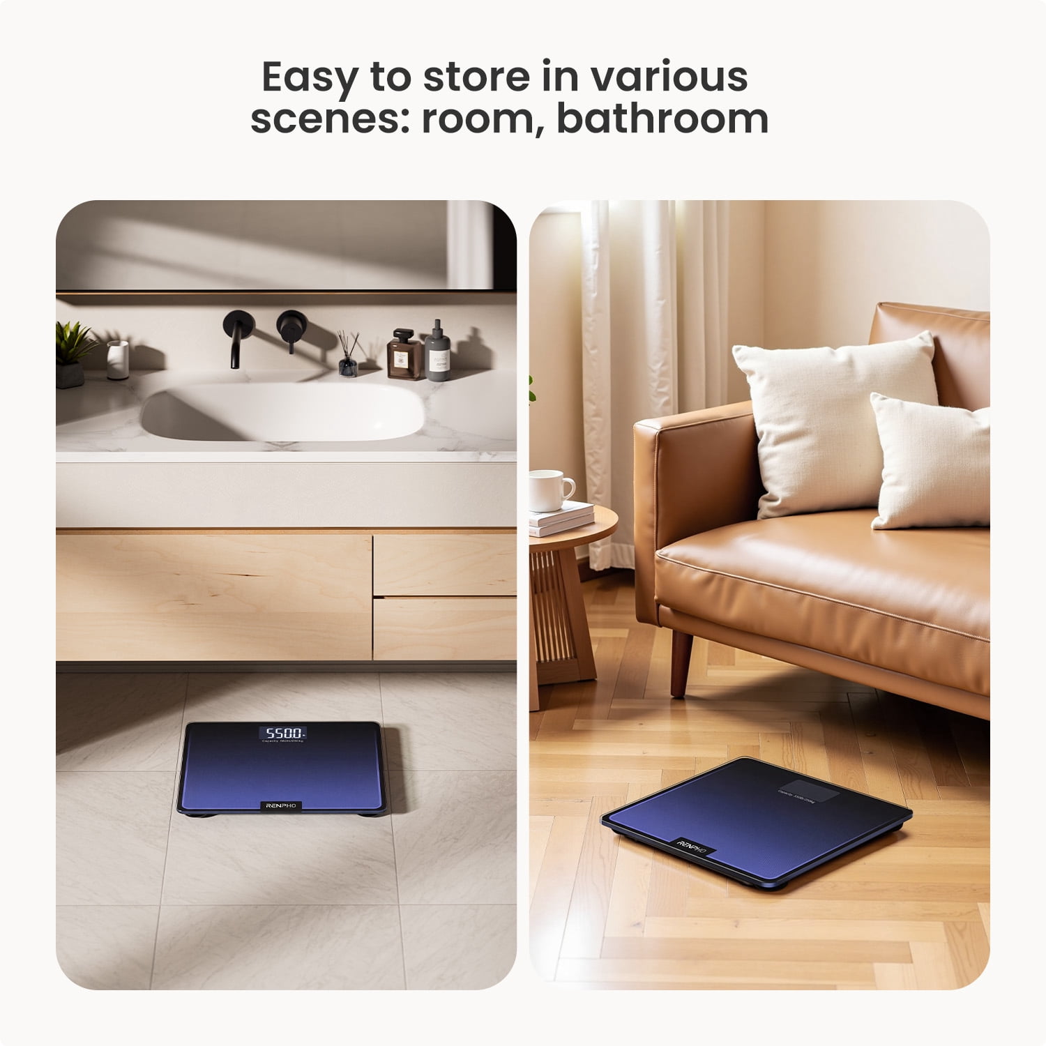 RENPHO 550lb Scale for Body Weight, Digital Bathroom Scale with Large LED Display, Big Platform Weighing Machine with Extra-High Capacity, Most Accurate to 0.05lb, 13x11.8in, Core 1L