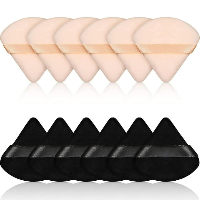 12 Powder Puff Face Triangle Makeup Puff for Loose Powder Soft Body Cosmetic Foundation Sponge Mineral Powder Wet Dry Makeup Tool beauty cotton pack triangular (NUDE COLOR AND BLACK)