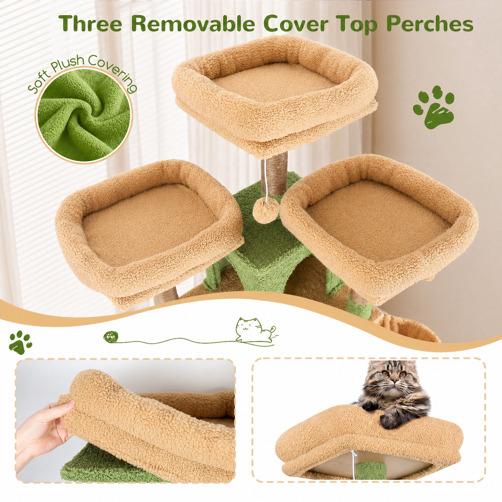 Globlazer 83'' Multi-Level Large Cat Tree Tower for Indoor Cats with Sisal Scratching Post, Hammock & 2 Condos, Green