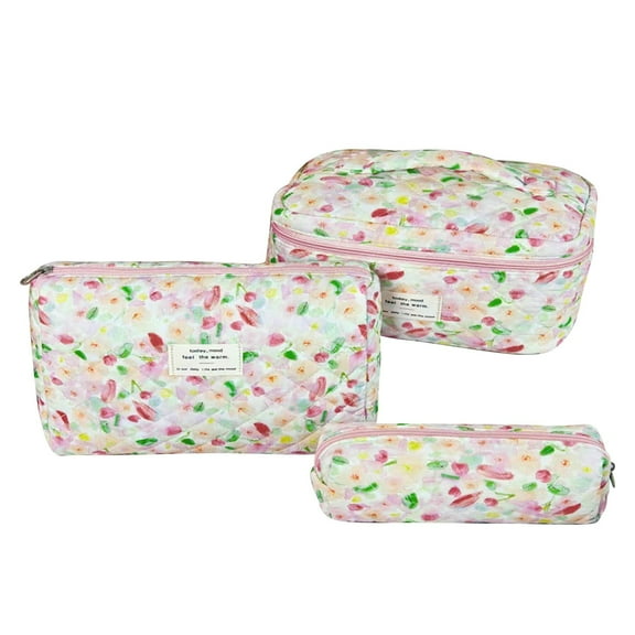 Small Floral Makeup Bag, Portable Cosmetic Organizer, Large Capacity Quilted Travel Pouch with Multiple Color Options, Odorless Material, Versatile and Easy Access for Women on the Go