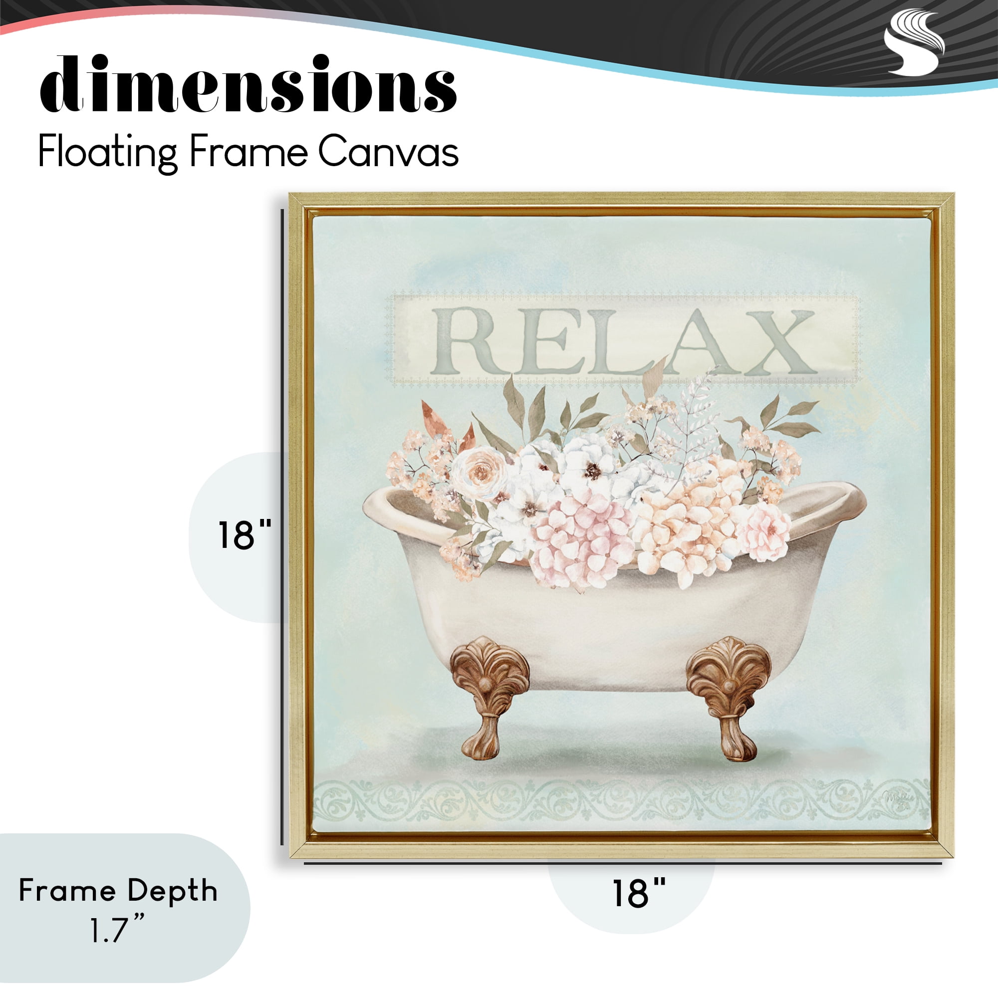 Stupell Industries Relax Floral Tub Gold Framed Floater Canvas Wall Art, design by Mollie B.