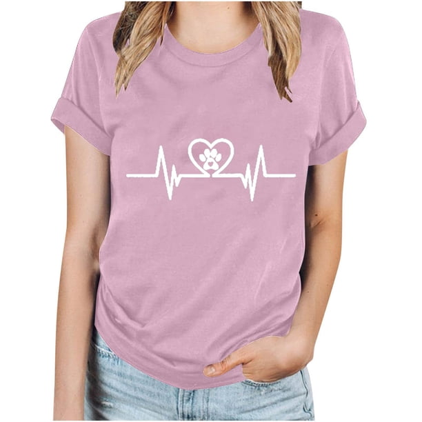 Fiudx Camisetas para Mujer Camiseta Informal de Manga Corta con Cuello Redondo y Estampado Informal a La Moda para Mujer